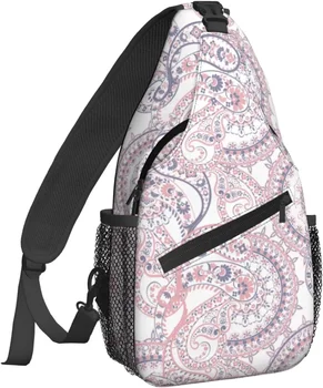 Розова раница-прашка с петна Пейсли, нагрудная чанта през рамо, чанта за фитнес, за колоезденето, за разходки, раница за жени, мъже