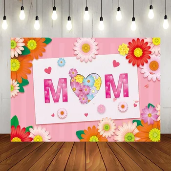 Розово знаме на фона на Деня на майката, мультяшные Пъстри цветя, карамфил, Слънчогледи, аксесоари за декорация на партита, фотография