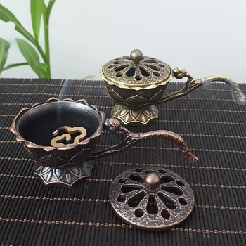 Ръчна кадилница с lotus, записващо устройство за ароматерапия в древен стил, Червеникаво-бронзова Ароматна чиния, Поставка за горелки с lotus, дзен-медитация