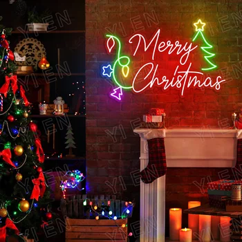 С Коледа Неонова реклама Коледен декор на Светлина Коледно Дърво Неонова реклама С Коледа Неонова реклама Коледа Неонова светлина Christma