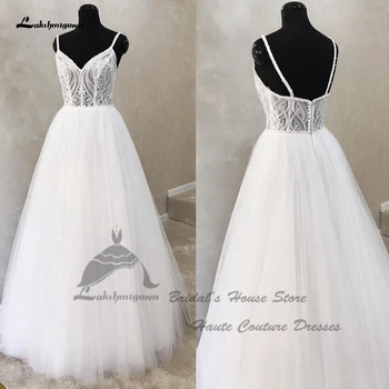 Сватбена рокля на принцеса Lakshmigown за сватба 2022 Vestido Blanco Дантелено расшитое мъниста Дълга Плажна Тюлевое сватбена рокля с дължина до пода