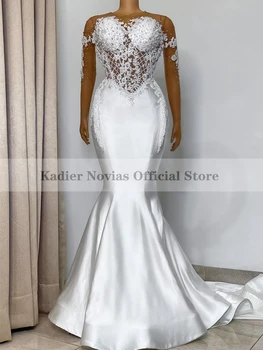 Сватбени рокли на Русалка с дълги ръкави Kadier Novias 2023 с пискюли, бродирани с перли Сватбена рокля Vestido De Noiva