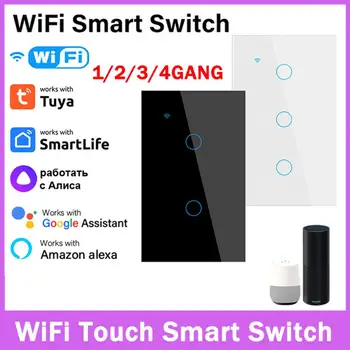 Сензорен прекъсвач на Hristo Smart Wifi Не се изисква неутрален проводник Интелигентен дом Ключа за лампата на 1/2/3/4 група за Поддръжка на приложения Алекса Google Home Sasha