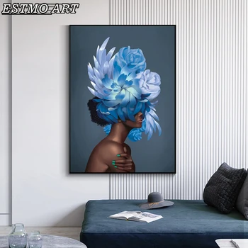 Синьо цвете Секси жена Платно Плакат Творчеството на Абстрактното изкуство за Рисуване Живопис Дневна Спалня Стените на дома Платно Живопис