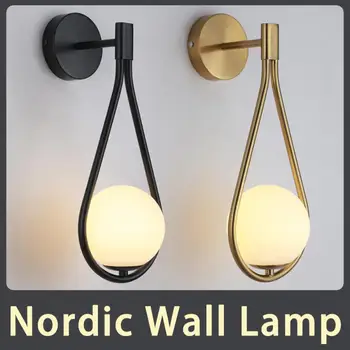 Скандинавска Творческа Личност Хол Метален Стенен Лампа Мода Модерен Минималистичен Модел Нощни Стъклена Стена Лампа Спалня