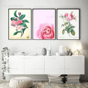 Скандинавски розово-бял плакат с листа на растения, Скандинавски ботаническата принт, живопис върху платно, Стенно художествено оформяне, Боядисване за домашен декор