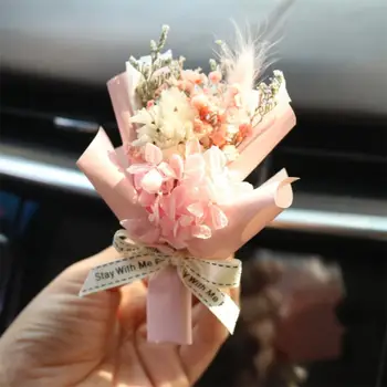 Скоба за отдушник на автомобил с мини-рози, творчески цветя, парфюми за мини-автомобили, освежители за въздух, декорация във формата на карамфил с гипсофилой