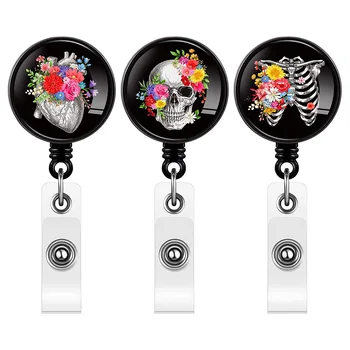 Скоба за сонда за рентгенови икона, разтегателен Подарък техника-рентгенологу, в сандъка с черепа на Хелоуин, с флорални притежател на иконата за лекари и медицински сестри