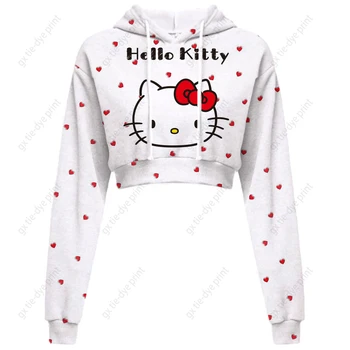 Сладка Мода Hoody с принтом Hello Kitty във формата На Сърце С Графика оросяване планина Nave Coat 2023 Дамски Негабаритная Свободна Hoody в стил Хип-Хоп Y2k Top