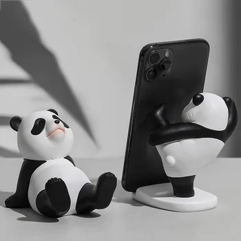Сладки фигурки панди за интериора, универсален държач-поставка за мобилен телефон, модерни фигури от смола за украса на дома плот