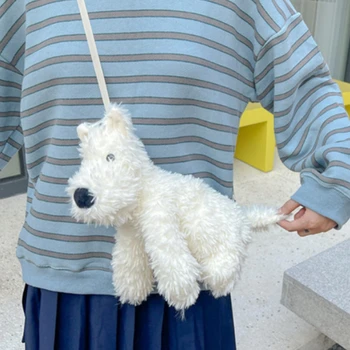 Сладък плюшен чанта с изображение на мультяшного кученце за жени, нова кукла, Малки чанти през рамо, обикновен женски пухкави чанти, чанта-месинджър