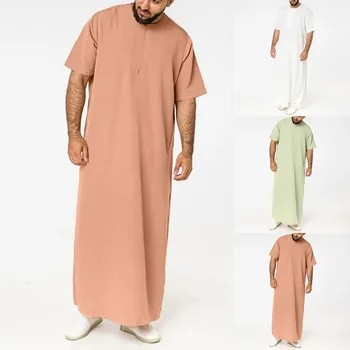 Случайни мюсюлмански халат за баня с кръгло деколте и цип, мъжки халат за баня с къс ръкав, удобна, дишаща модни летни дрехи в стил уличном