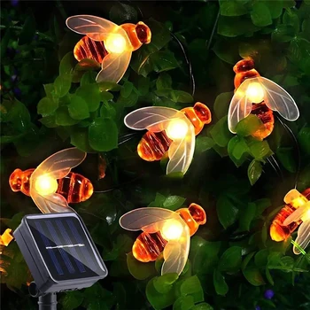 Слънчев Струнен Светлина на LED 100 Скъпа Пчела Открит Сватба Градина Тераса Парти Коледно Дърво Медоносная Пчела Звездна Фея Украса Лампи