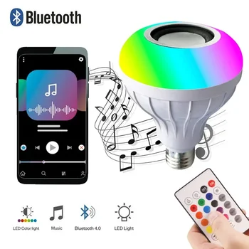 Смарт 12 W Bluetooth Led Rgb Звукова Музикална кутия светлинна кутия Аудио Лампа с регулируема яркост E27, Лампа с дистанционно управление