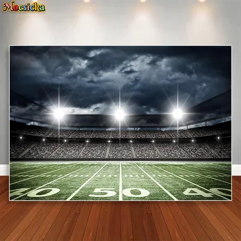 Снимка на фона на футболно игрище, Украса за рожден Ден, Осветление на полето за детски спортен мач, на Фона на партита
