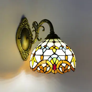 Стенен лампа в стил Тифани, Винтажное аплици от витражного стъкло, Начало Декор, Средиземноморски, с монтиран на стената лампа с една глава, Лампа за вътрешно осветление