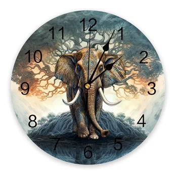 Стенен Часовник Elephant Bohemia Tree Безшумни Цифрови Часовници за Декорация на Дома Спални, Кухни Висящи Часовници