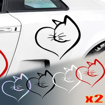 Стикер за стъкло на автомобила, фигурка на котка във формата на сърце, стикер за автомобил, Промяна на външния вид на мотоциклета, Светоотражающая стикер на корпуса