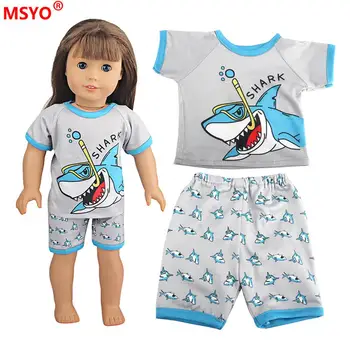 Стоп-моушън дрехи, страхотна сладка пижама с принтом shark за 18-инчовата кукли, тениска, къси Панталони, всекидневни костюми за момичета, подаръци