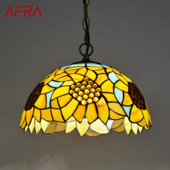 Стъклена окачена лампа AFRA Тифани LED с креативен цветен модел, интериор с полилеи за дома, трапезария, спални, хотелско осветление