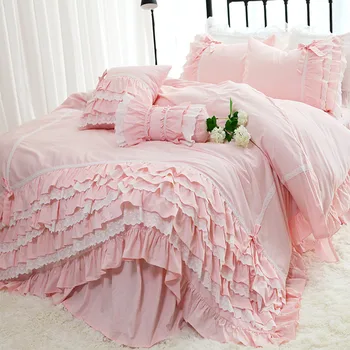 Супер луксозни слоеве на тортата С кружевными волани комплект постелки пухени Julliette Dream Queen розови комплекти легла чаршаф с лък комплект постелки