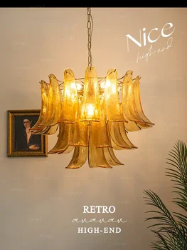 Тавана лампа в стил американски кънтри в ретро стил Средновековна стъклена лампа B & B в хола