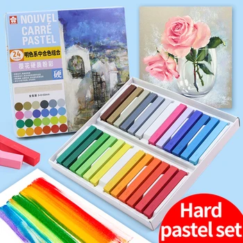 Твърди пастелно молив Sakura 12/24 цветове, професионална писалка за рисуване пастел за художествена школа, канцеларски материали