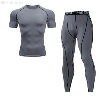 Тениска за тренировка във фитнеса, мъжки дрехи за бодибилдинг с къс ръкав, компресия чорапогащи, однотонная спортни дрехи, Летни тренировки на пот