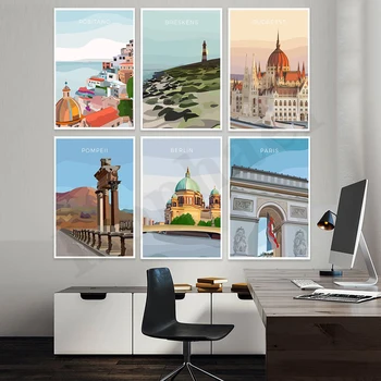 Триумфалната арка, Коннемара, Киларни, Берлин, Венеция, Неапол, Будапеща, Холандия, Париж, Рим, Италия. Живописен плакат за пътуване из града.