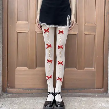 Тънка куха Lolita JK за жени Найлон За момичета Дамски трикотаж носочные изделия в японски стил Дамски чорапи Чорапогащи с лък Мрежести чорапогащи
