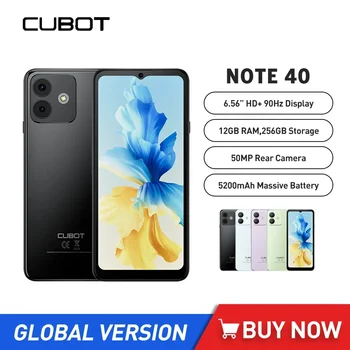 Тънки смартфони Cubot Note 40 Восьмиядерный 12 + GB 256 GB 6,56-инчов HD 50-Мегапикселова Камера 5200 mah Android 13,0 Мобилен телефон Face ID GPS