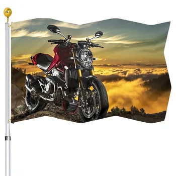 Флаг мотокрос Dirt Bike Банер Sunset от полиестер, месингови втулки за дома, вътрешен двор, веранда, външна украса, подаръци за мъже