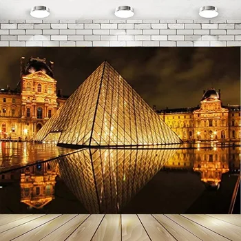 Франция Париж, Стъклена Пирамида на Лувъра честит Рожден Ден на Фон за снимки Украса банер на заден план