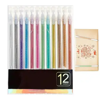 Цветна дръжка с пайети, 12 бр. цветни гел химикалки с пайети, за Многократна употреба Цветни дръжки за водене на дневник с тънък връх, гел писалка с пайети за оцветители.