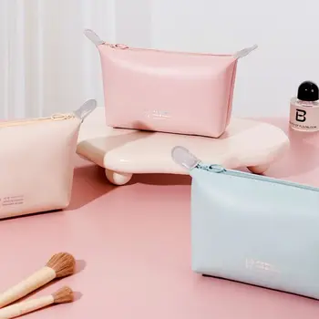 Чанта Кремава на цвят, чанта за измиване, козметични чанти с голям капацитет, Корейски, чанта за съхранение, органайзер за пътуване, Женствена чанта за тоалетни принадлежности, косметичка от изкуствена кожа
