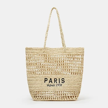Чанта-тоут с писмото деколте на рамото, луксозна дизайнерска чанта за жени 2023, нови ежедневни летни плажни чанти ръчно плетени