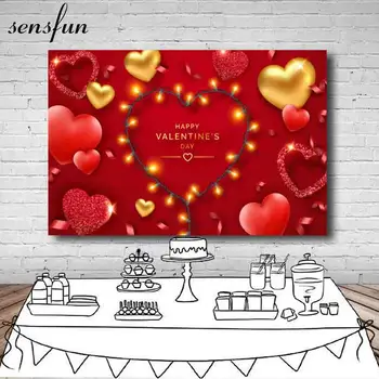 Червената тема Sensfun Честит Свети Валентин Фонове, за снимки Светлини Сърцето на Романтичния фон за Рожден Ден Фотоколлаж по поръчка