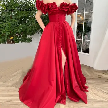 Червени рокли за бала с открити рамене, елегантни рокли за партита с отворен гръб и висока цепка, рокля за специални случаи, за жени