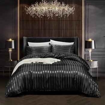 Черен сатен, чаршаф, евро-комплект спално бельо за двойно легло, домашен текстил, луксозно спално бельо, калъфки за възглавници, интериор на Женската спалня