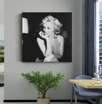 Черно-бял плакат на Мерилин Монро Платно Стенни художествена живопис Модни фигурки Стенни пана за дома хол