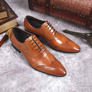 Черно-бяла бизнес официалната обувки Мъжки сватбени обувки За булката Оксфордские обувки от естествена кожа с остри пръсти Пролетни мъжки обувки с перфорации тип 