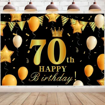 Честит Фон с 70-Годишнината от Раждането на Банер 70 Години Черно Златен Фон за Снимки Декорация на Партита Подпори За Фотобудки