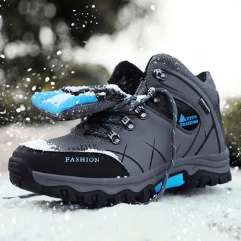 Чисто нови мъжки зимни обувки за сняг, непромокаеми кожени маратонки, супер топли мъжки обувки, улични мъжки туристически обувки, работни обувки